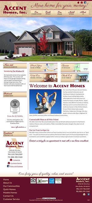 screenshot of Accent Homes website