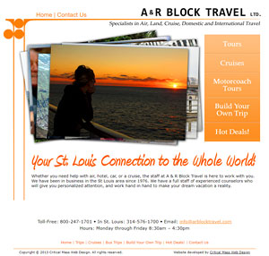screenshot of A & R Bock Travel website