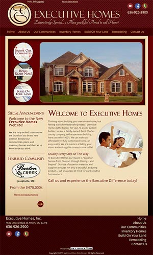screenshot of Executive Homes website