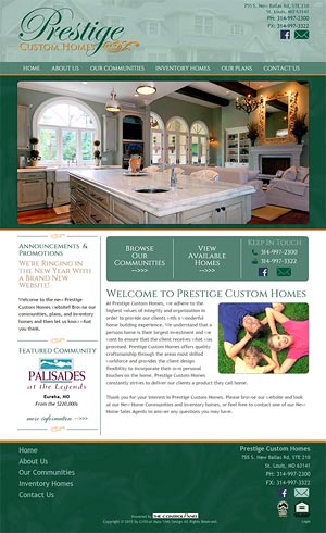 screenshot of Prestige Homes website